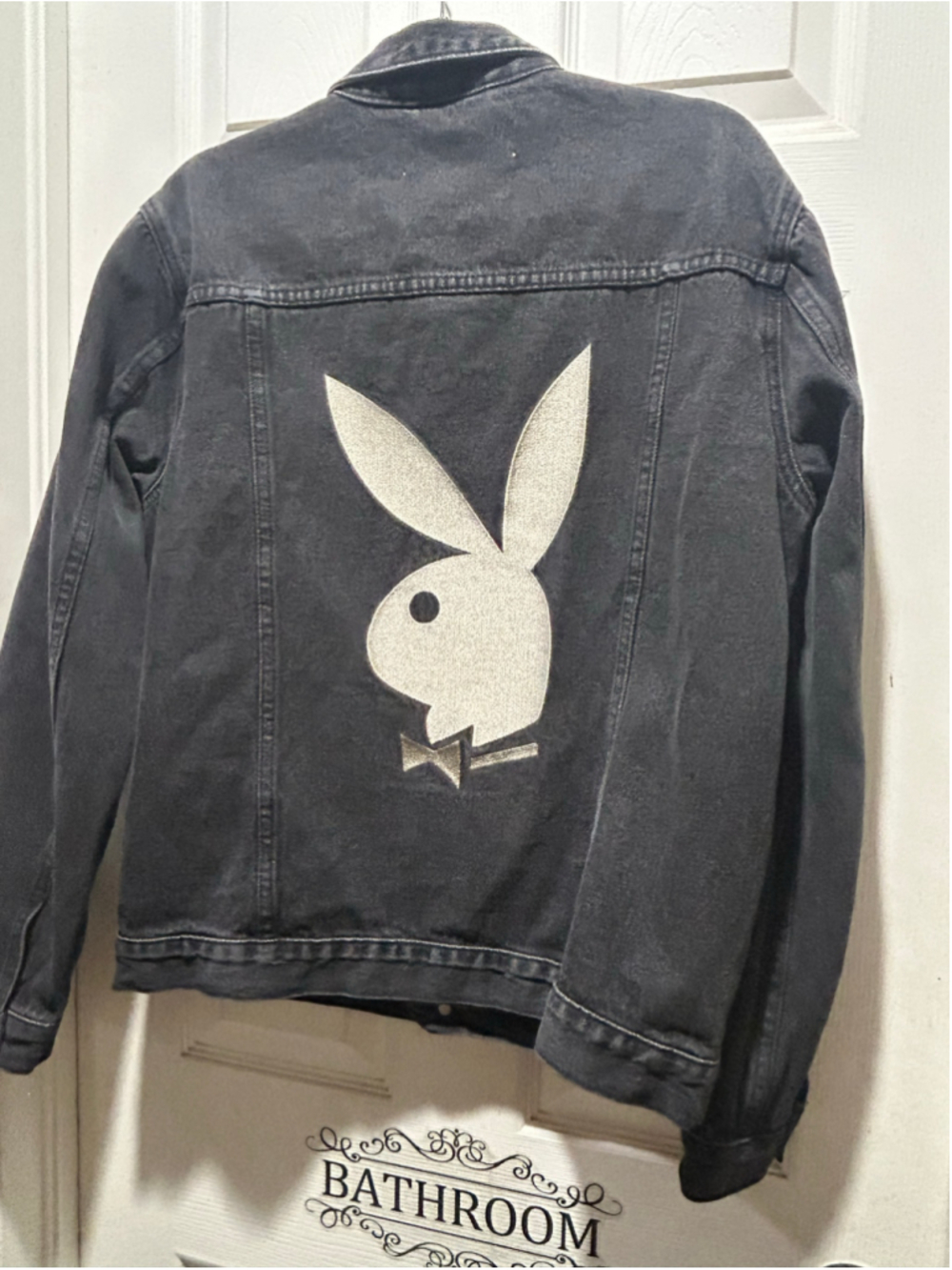 Playboy by PacSun Black Denim Jacket with Logo, Size M